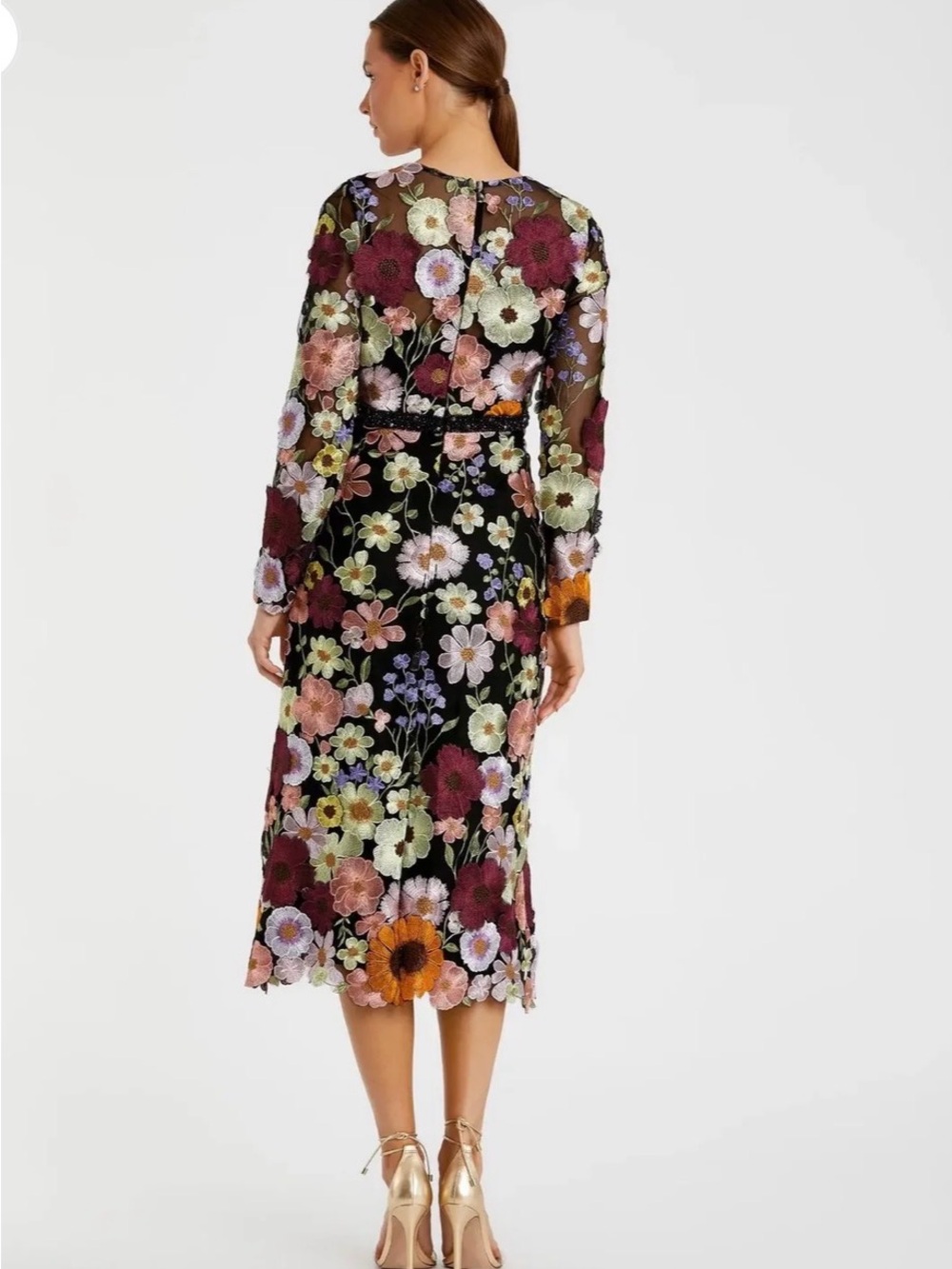 NWT MacDuggal Women’s Long Sleeve Embroidered Floral Midi Dress sz 10 $598 MSRP - Picture 2 of 5